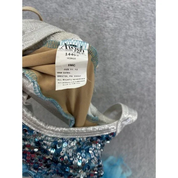 A Wish Come True Girls Sequined Dancewear Costume Wings Feathers Blue IMC 11-12 - Picture 3 of 10
